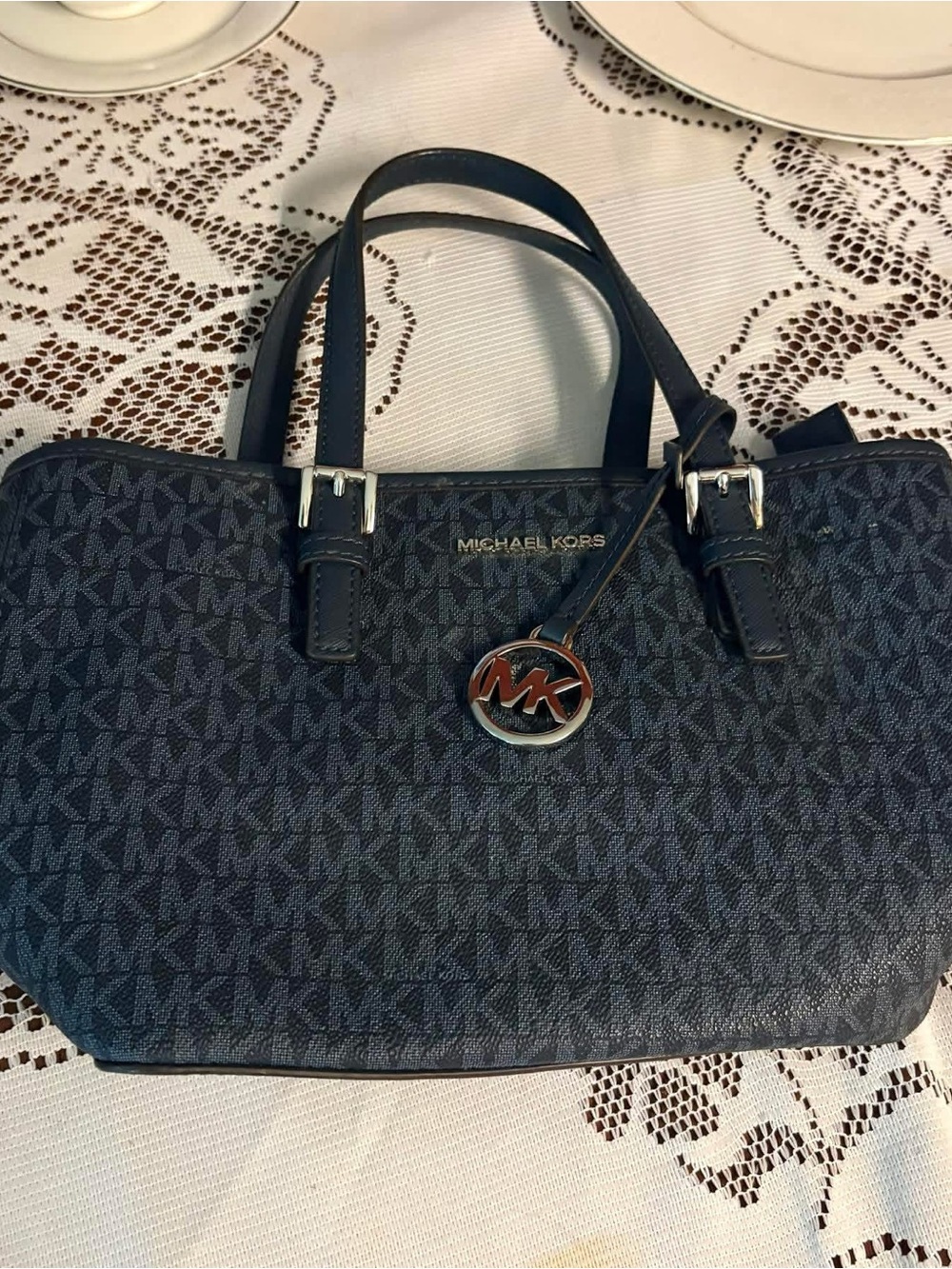 Michael Kors Navy MK Signature Satchel